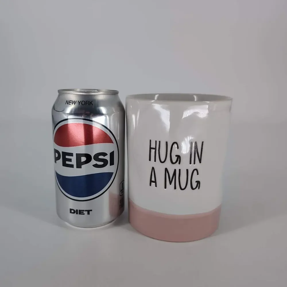 Hug In A Mug White and Pink Two Tone Ceramic Container for Succulents or Candles
